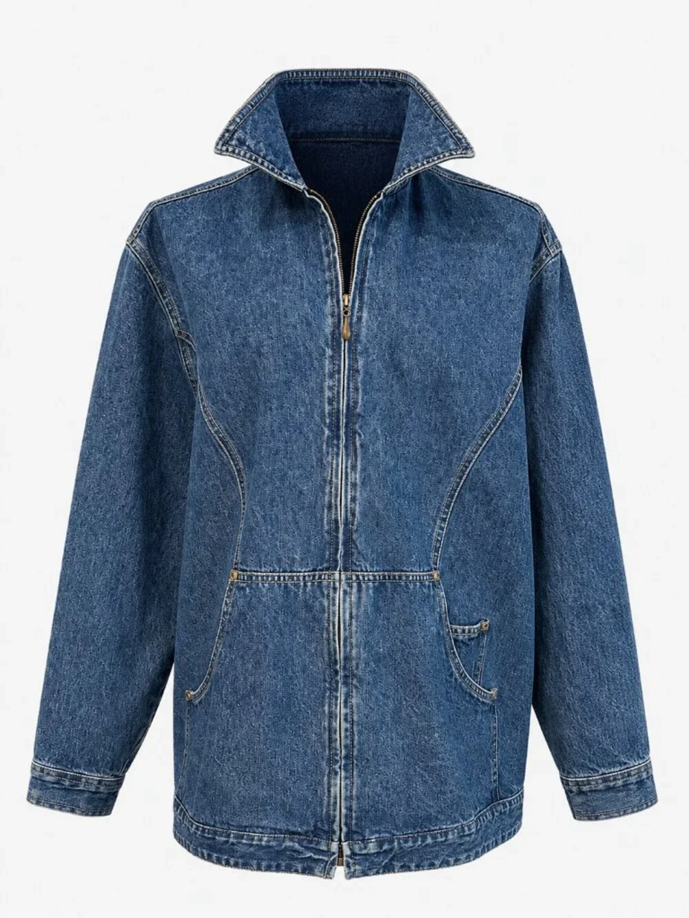Bill Blass Jeans Vintage 90s Denim Zip Jacket High Western Collar Blue Size L
